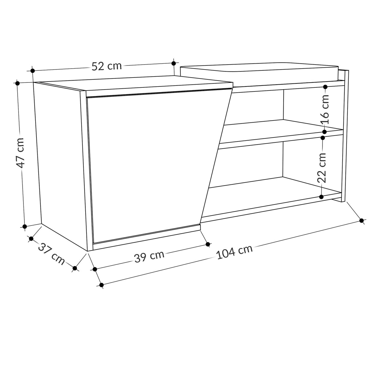 Armoire à chaussures fiona chêne anthracite mélamine 104x37x47 cm