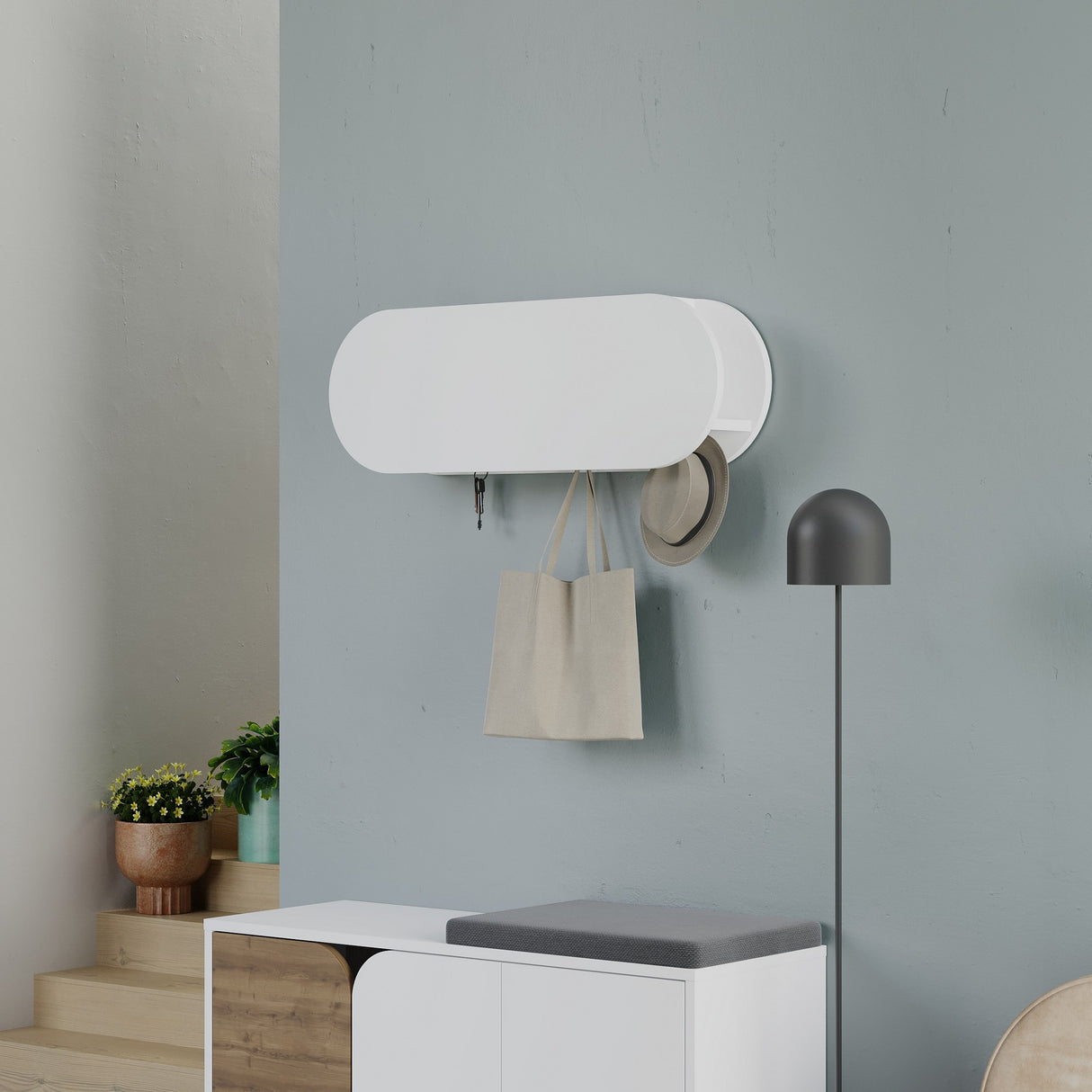Porte-manteau Blanc - Mélamine - Avec Compartiment 