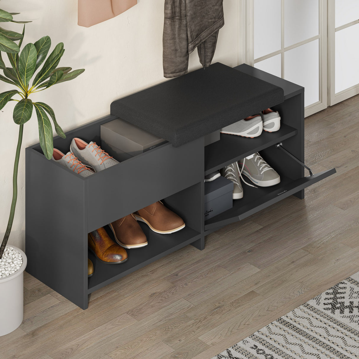 Armoire à chaussures filux anthracite mélamine 120,3x51x40,5 cm