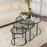 Moderne Salontafel Set van 3 Uru Zwart - Grijs Glas - 80/60/42 cm