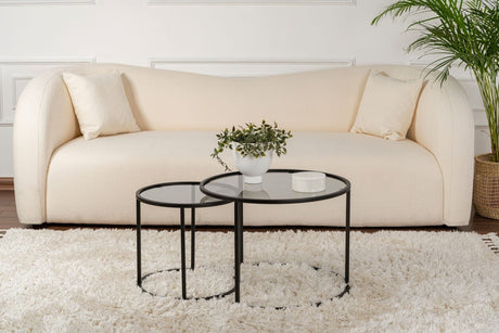 Ensemble de tables basses rondes modernes Uru Noir - Verre gris - 60/42 cm 