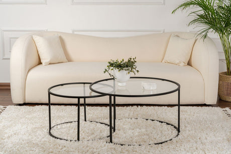 Ensemble de Tables Basses Rondes Modernes de 2 Uru Noir - Verre Transparent - 80/60 cm 