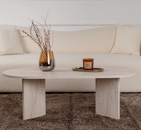 Table basse ovale aspect travertin Sabla - 119x60 