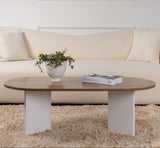 Ovale Salontafel Walnoot Look - Witte Poot - Sabla - 119x60