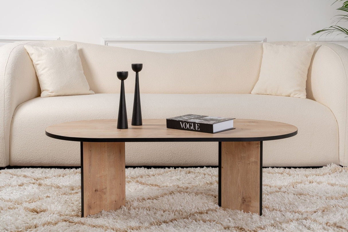 Salontafels - Salontafel eikenhout zwart melamine boogvorm Koda 119x60 cm - Dimehouse