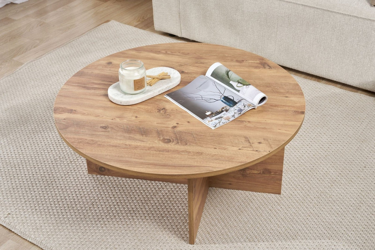 Table basse ronde en bois de pin mélaminé - 90x90x40 cm - Dakota