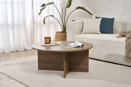 Salontafels - Ronde salontafel Walnoot melamine - 90x90x40 cm - Dakota - Dimehouse