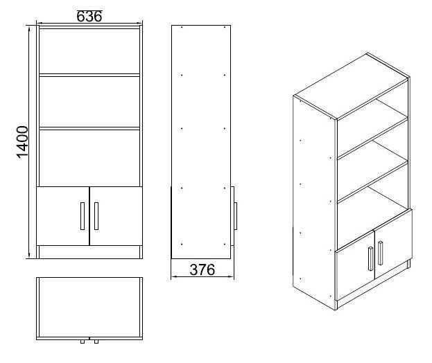 Bibliothèque Aventur Walnut Anthracite Mélamine 63.6x140x37.6 cm