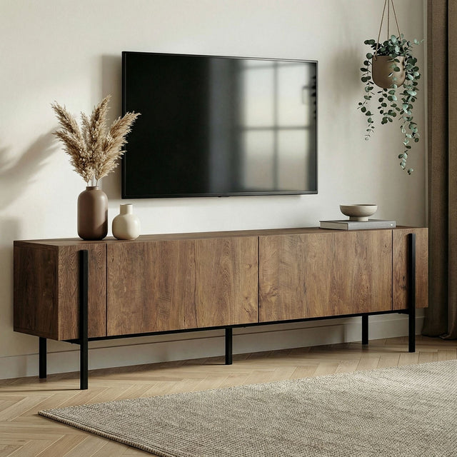 Meuble TV Nexus aspect chêne noir 180 cm Kafkas aspect chêne / Bois mélaminé Noir