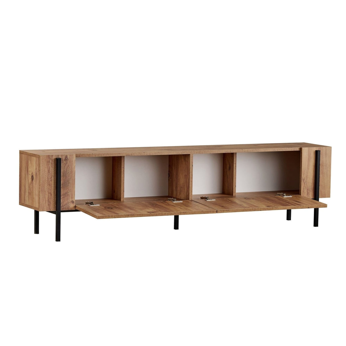 Meuble TV Nexus aspect chêne avec bois composite noir 180 cm Pin Atlantique aspect chêne et mélaminé noir