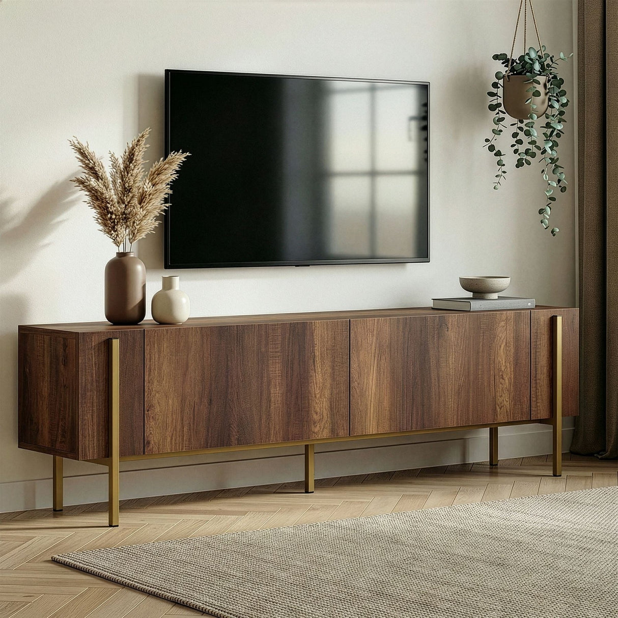 Meuble TV Nexus aspect noyer et or 180 cm Aspect baroque noyer et or Bois mélaminé