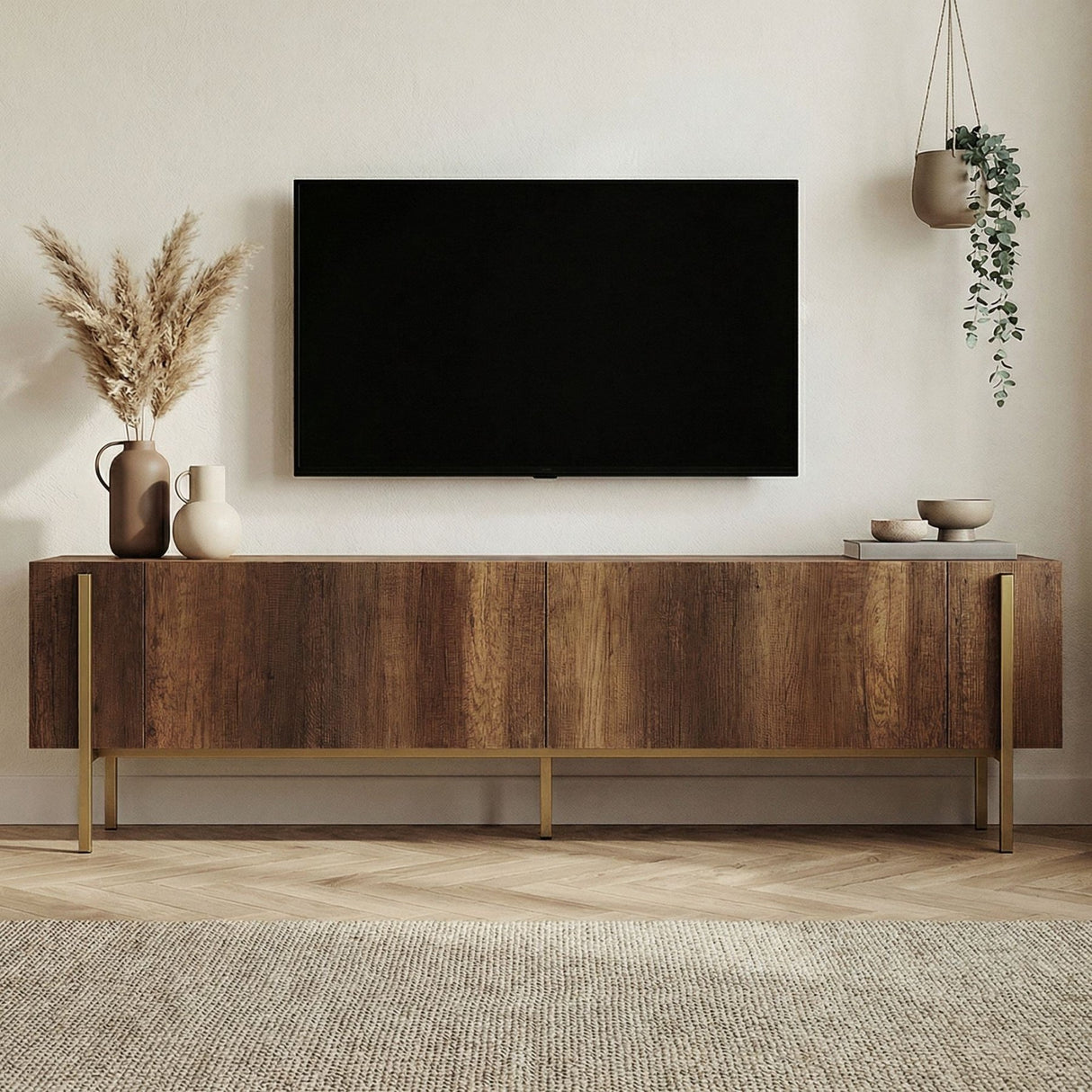 Meuble TV Nexus aspect noyer et or 180 cm Aspect baroque noyer et or Bois mélaminé