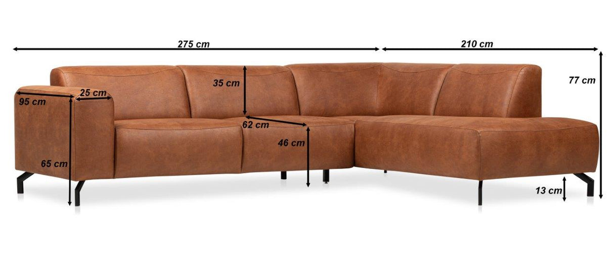Canapé d'angle Barin cognac robuste en cuir écologique à droite 