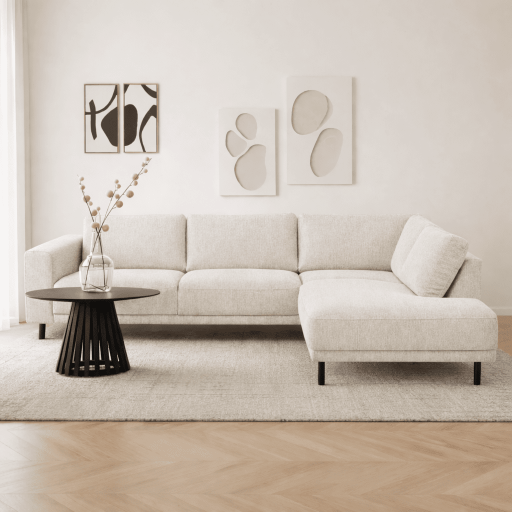 Canapé d'angle moderne 3 places droit beige en tissu Aniko avec chaise longue 240x197x78 cm 