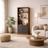 Bibliothèque Aventur Walnut Anthracite Mélamine 63.6x140x37.6 cm