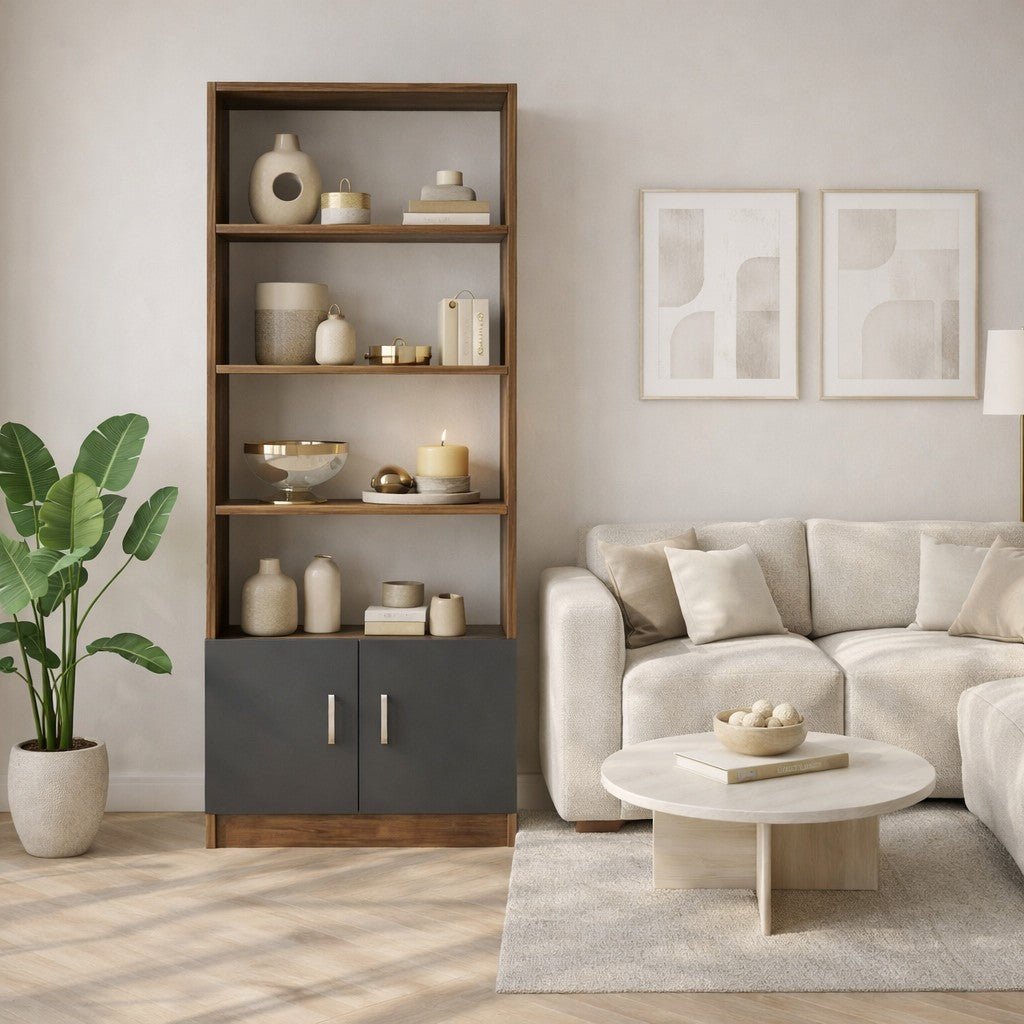 Bibliothèque Aventur Walnut Anthracite Mélamine 63.6x140x37.6 cm