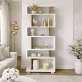 Etagère design blanche avec mélamine noyer Block 60x165x19,5 cm