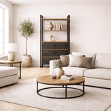 Boekenkasten - Industriële boekenkast met lades dennenhout melamine zwart metaal Cosmo 90x180x35 cm - Dimehouse