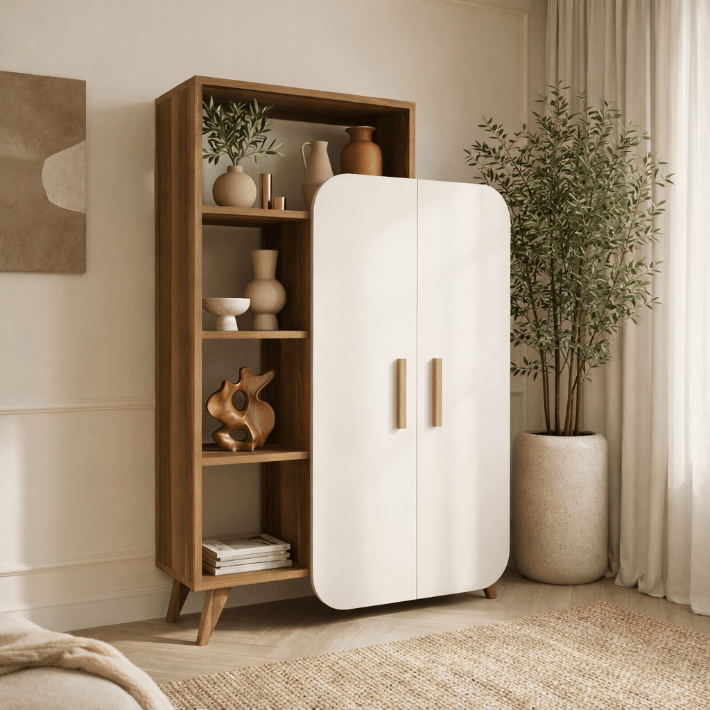 Bibliothèque scandinave noyer mélaminé blanc Form 90x132x32 cm