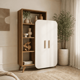 Bibliothèque scandinave noyer mélaminé blanc Form 90x132x32 cm