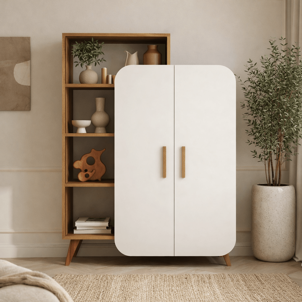 Bibliothèque scandinave noyer mélaminé blanc Form 90x132x32 cm