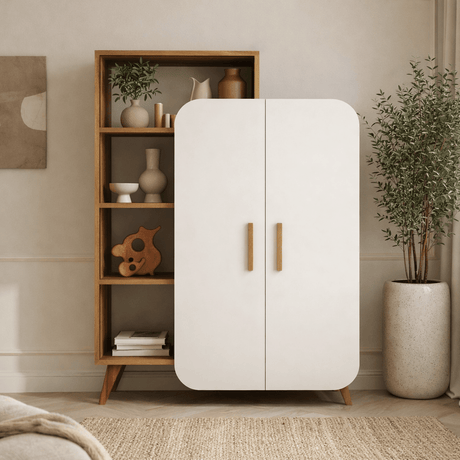 Bibliothèque scandinave noyer mélaminé blanc Form 90x132x32 cm