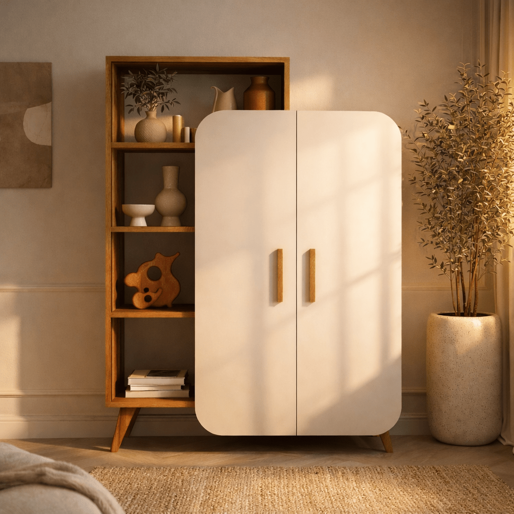 Bibliothèque scandinave noyer mélaminé blanc Form 90x132x32 cm