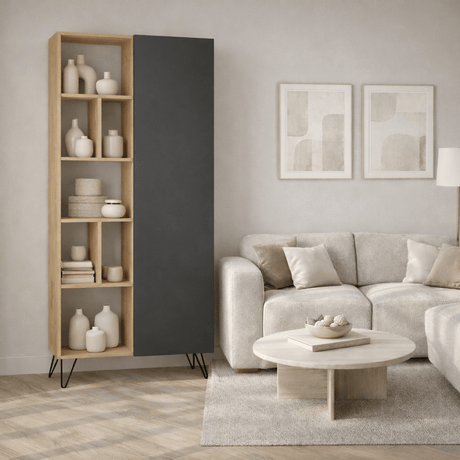 Boekenkasten - Boekenkast Jedda Eik Antraciet Melamine 79x190x32 cm - Dimehouse