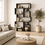 Boekenkasten - Asymmetrische boekenkast antraciet melamine Karmato 96x168,5x25,5 cm - Dimehouse