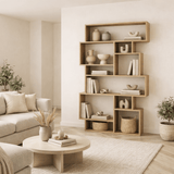 Boekenkasten - Asymmetrische boekenkast eikenlook melamine Karmato 96x168,5x25,5 cm - Dimehouse