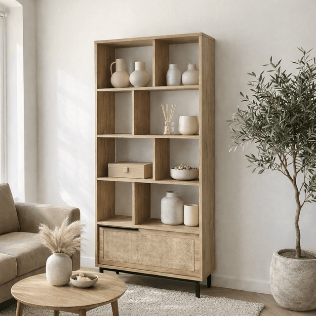 Boekenkasten - Boekenkast Kosmos Walnoot Eik Melamine 83,9x175,6x29,5 cm - Dimehouse