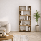 Boekenkasten - Asymmetrische boekenkast wit walnoot melamine Lima 90x180x20 cm - Dimehouse