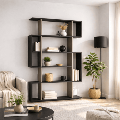 Bibliothèque mito anthracite brun mélamine 110x161x25,5 cm