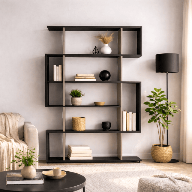 Boekenkasten - Boekenkast Mito Antraciet Bruin Melamine 110x161x25,5 cm - Dimehouse