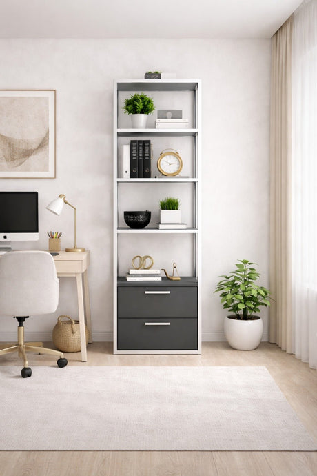 Bibliothèque Robbins blanc blanc anthracite mélamine 39x160x39 cm