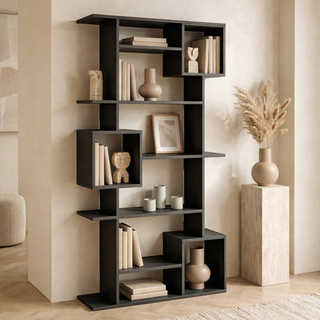 Bibliothèque asymétrique mélamine anthracite Soto 92x173x28 cm