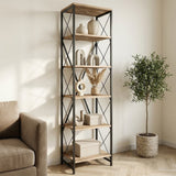 Boekenkasten - Boekenkast Suadiye Atlantisch Dennenhout Zwart Melamine 50x180x30 cm - Dimehouse