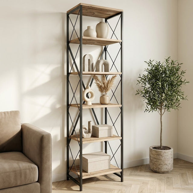 Boekenkasten - Boekenkast Suadiye Atlantisch Dennenhout Zwart Melamine 50x180x30 cm - Dimehouse