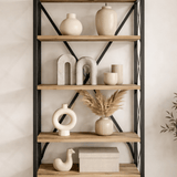 Boekenkasten - Boekenkast Suadiye Atlantisch Dennenhout Zwart Melamine 50x180x30 cm - Dimehouse