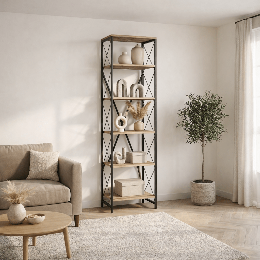 Boekenkasten - Boekenkast Suadiye Atlantisch Dennenhout Zwart Melamine 50x180x30 cm - Dimehouse