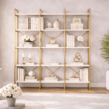 Bibliothèque Valdis Marble Mélamine en or blanc 170x175x30 cm
