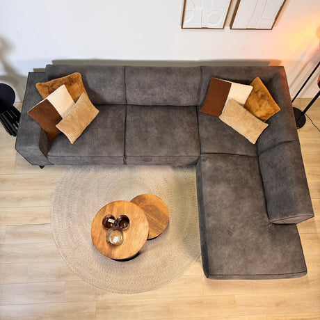 Canapé d'angle industriel Brisbane Anthracite en cuir droit