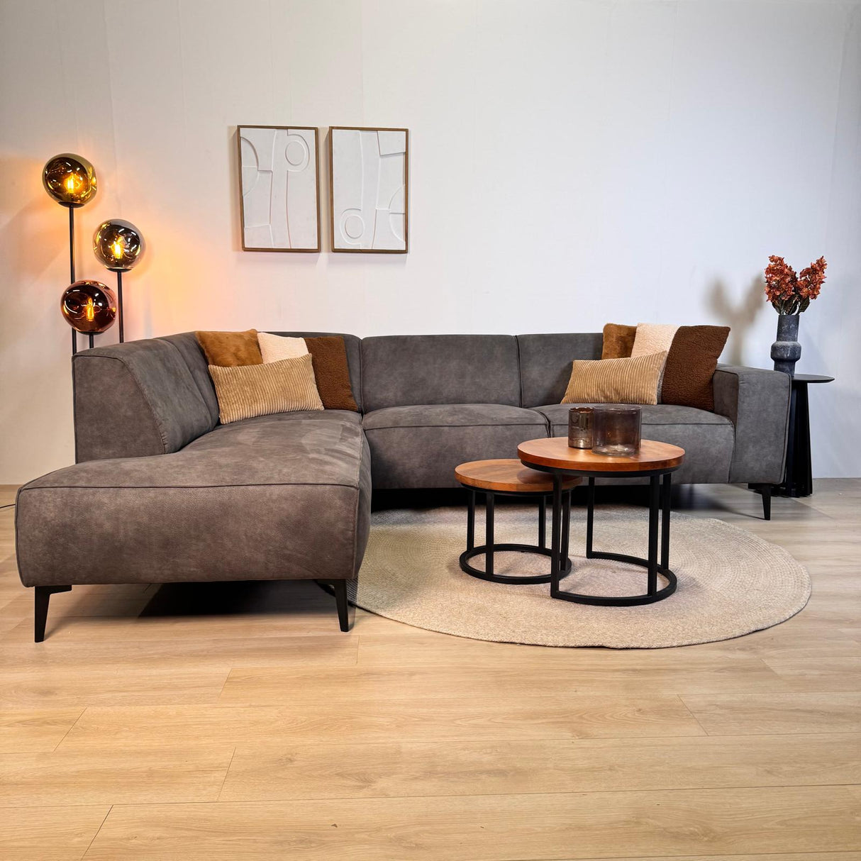 Canapé d'angle industriel en éco-cuir anthracite Brisbane - gauche 