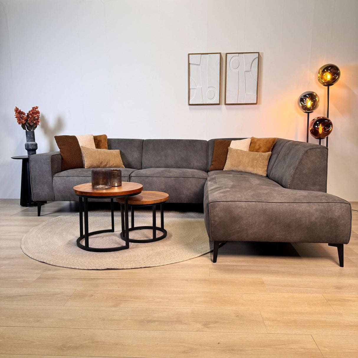 Canapé d'angle industriel en cuir écologique anthracite Brisbane - droit 