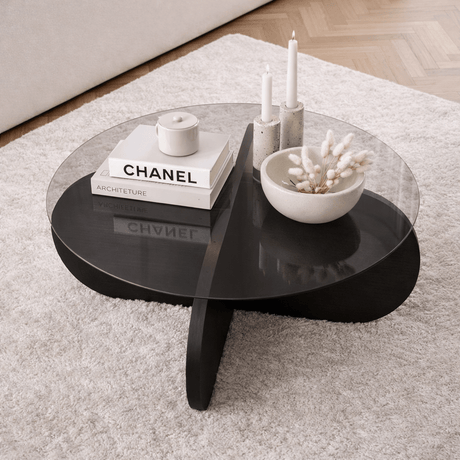 Table basse Aris ronde 75 cm en verre - Pied noir 