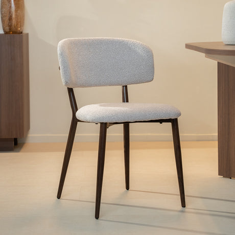 Eetkamerstoelen-Japandi Eetkamerstoel Yura Beige - Walnootlook Frame-Dimehouse