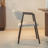 Chaises de salle à manger-Chaise de salle à manger japonaise couleur sable bouclé Kyo - structure en noyer - avec accoudoir-Dimehouse