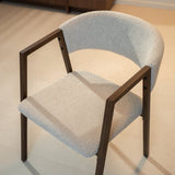 Chaises de salle à manger-Chaise de salle à manger japonaise couleur sable bouclé Kyo - structure en noyer - avec accoudoir-Dimehouse