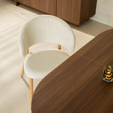 Chaises de salle à manger-Japandi Chaise de salle à manger Yuka Beige - Structure aspect chêne-Dimehouse