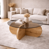 Table basse Aris ronde 75 cm en verre teinté - Mélamine chêne 